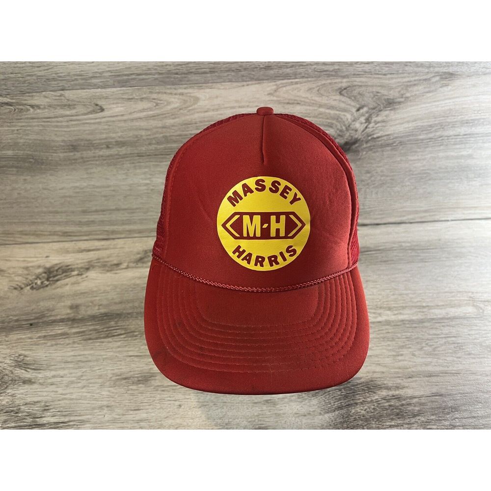 Vintage Nissun SnapBack Trucker Hat Cap MASSEY HARRIS MH Mesh Foam Red Rope